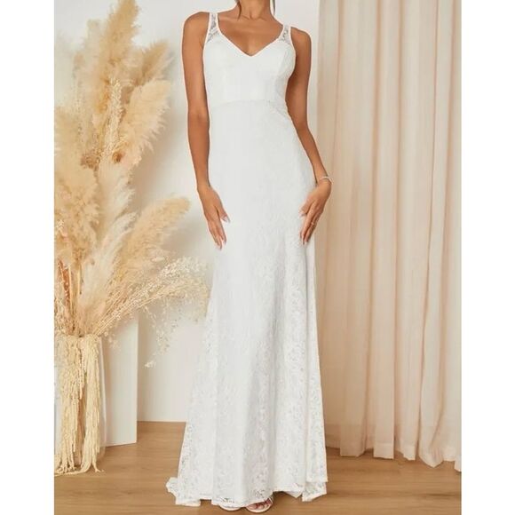 NWT Lulus Women's Beloved Eternity White Lace Sleeveless Backless Maxi Dress S - Picture 1 of 10